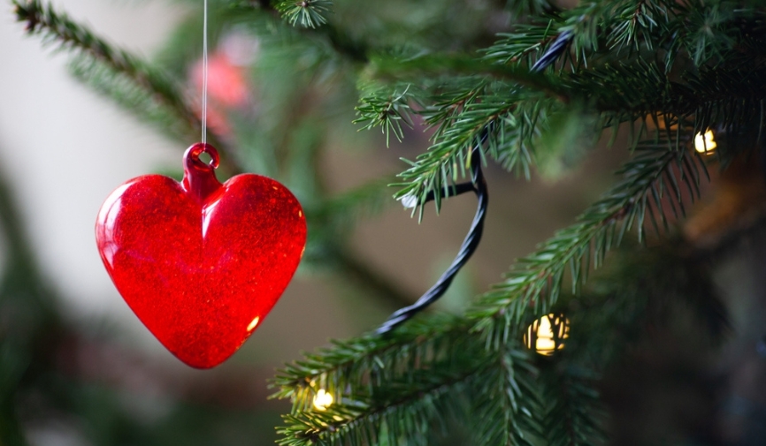 A stylised image of a heart on a christmas tree